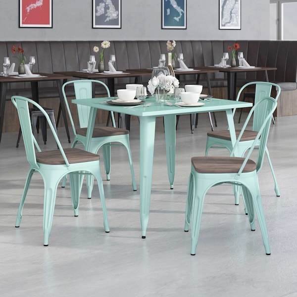 Flash Furniture Mint Green Metal Stackable Chair with Wood Seat, PK4 4-ET-3534-MINT-WD-GG - main